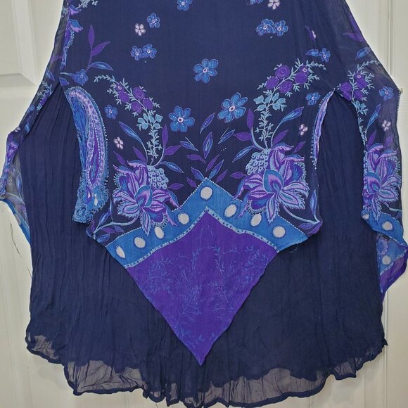 Lola P Floral Maxi Asymmetrical Handkerchief Flowy Dress Size Medium - Picture 7 of 13